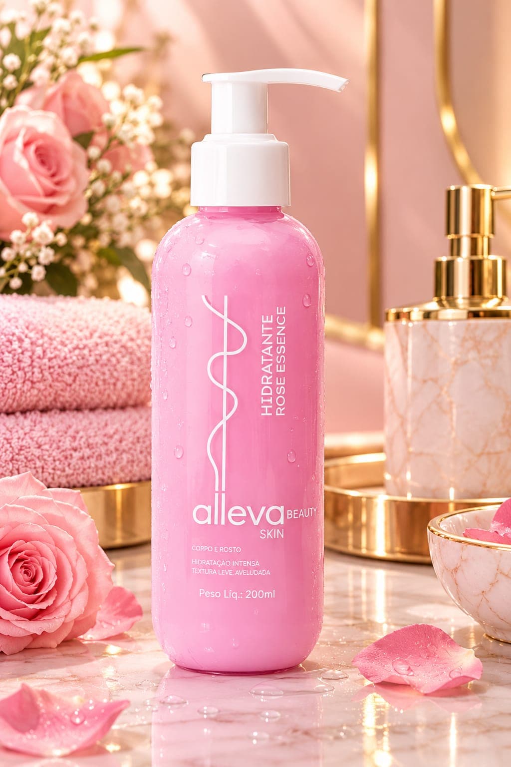 Hidratante Corpo E Rosto 200ml Alleva - Rose Essence